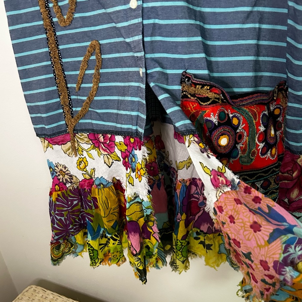 Gap Striped Button Down Patchwork Funky Patterned… - image 4